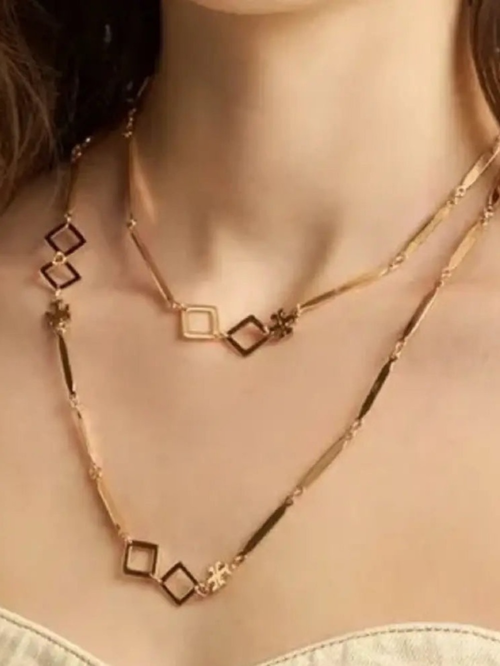 Tory Burch Authentic Roxanne Geo Goldtone Long Geometric Links Necklace NWT